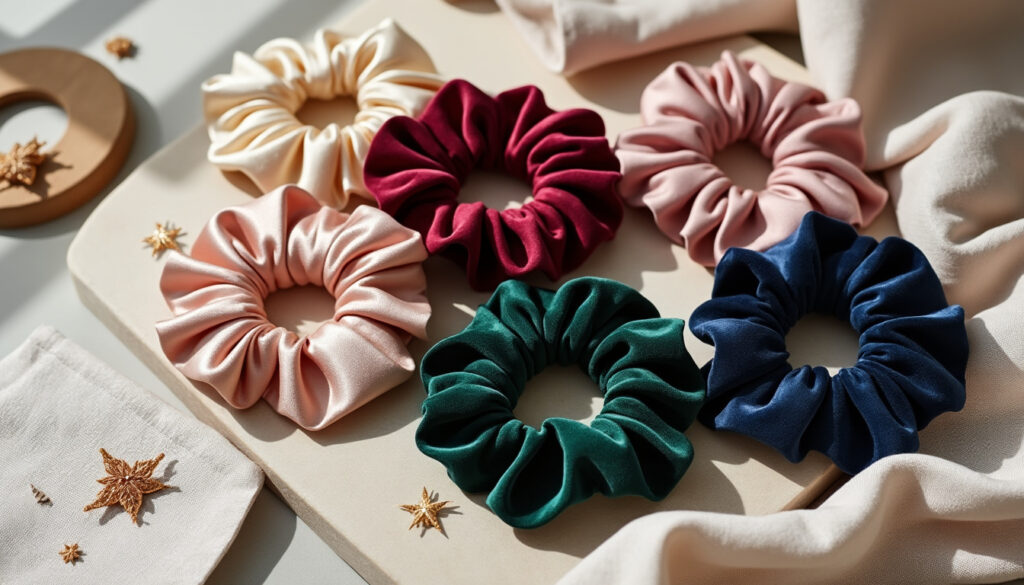 découvrez nos chouchous pour cheveux en satin et velours, fabriqués en france. des accessoires doux et élégants pour prendre soin de vos cheveux.